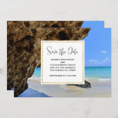 トロピカルビーチコーストとビッグ結婚ロック セーブザデート (正面/裏面)