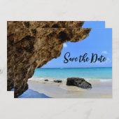 トロピカルビーチコーストとビッグ結婚ロック セーブザデート (正面/裏面)