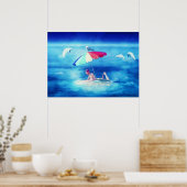 トロピカルビーチサマーガールバケーションウォーターカラー ポスター (キッチン)