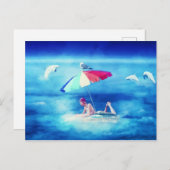 トロピカルビーチサマーガールバケーションウォーターカラー 案内ポストカード (正面/裏面)