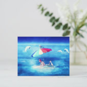 トロピカルビーチサマーガールバケーションウォーターカラー 案内ポストカード (スタンド正面)