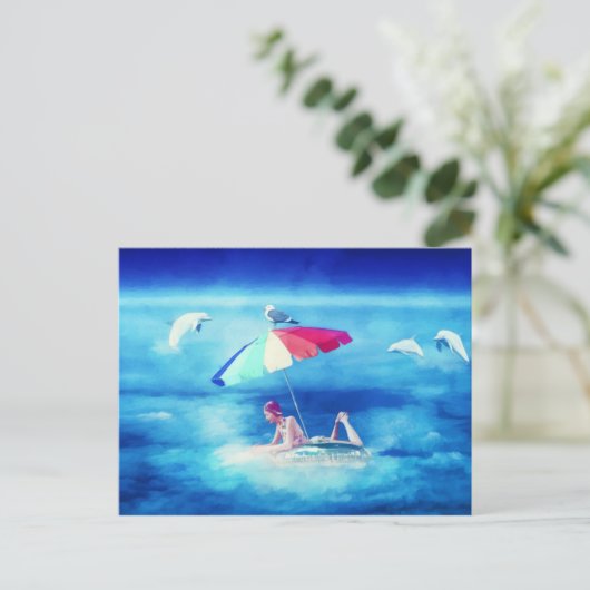 トロピカルビーチサマーガールバケーションウォーターカラー 案内ポストカード (スタンド正面)