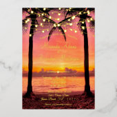 トロピカルビーチサマーサンセット結婚式招待状 箔招待状 (正面)