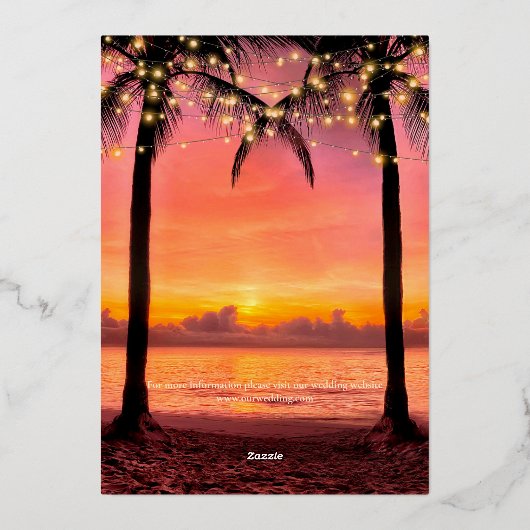 トロピカルビーチサマーサンセット結婚式招待状 箔招待状 (裏面)