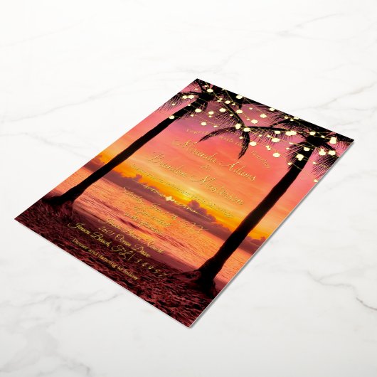 トロピカルビーチサマーサンセット結婚式招待状 箔招待状 (回転した状態)