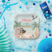 トロピカルビーチサマーサーフシーワンバースデーガール ペーパープレート (パーティー)