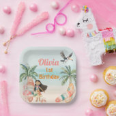 トロピカルビーチサマーサーフシーワンバースデーガール ペーパープレート (パーティー)