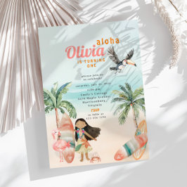 トロピカルビーチサマーサーフシーワンバースデーガール 招待状