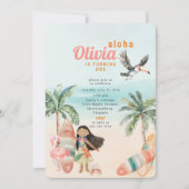 トロピカルビーチサマーサーフシーワンバースデーガール 招待状 (正面)