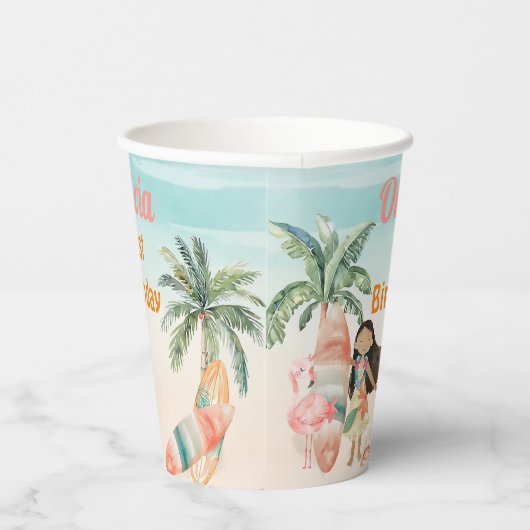 トロピカルビーチサマーサーフシーワンバースデーガール 紙コップ (右)