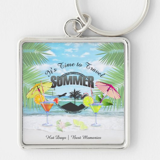 トロピカルビーチサマーバケーション |パーソナライズされた | キーホルダー (正面)
