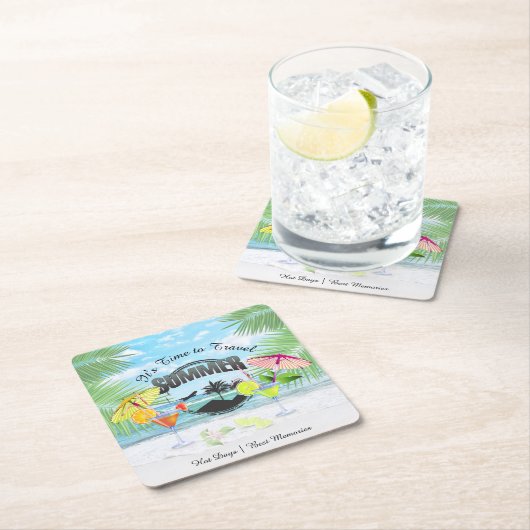 トロピカルビーチサマーバケーション |パーソナライズされた | スクエアペーパーコースター (インサイチュ)