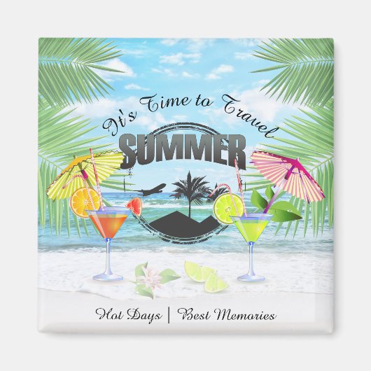 トロピカルビーチサマーバケーション |パーソナライズされた | マグネット (正面)