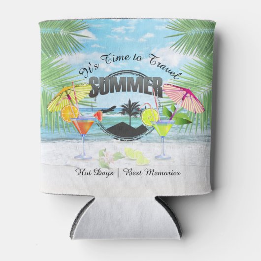 トロピカルビーチサマーバケーション |パーソナライズされた | 缶クーラー (正面)
