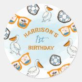 トロピカルビーチサングラスボーイ誕生日 ラウンドシール (正面)