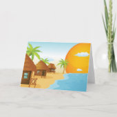 トロピカルビーチサンセットと草葺き小屋 カード (正面)