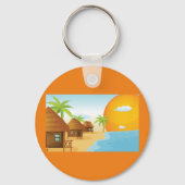 トロピカルビーチサンセットと草葺き小屋 キーホルダー (正面)