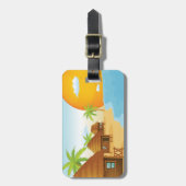 トロピカルビーチサンセットと草葺き小屋 ラゲッジタグ (正面縦)