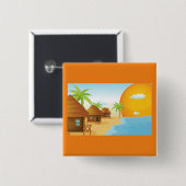 トロピカルビーチサンセットと草葺き小屋 缶バッジ (正面&裏面)