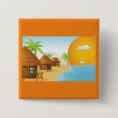 トロピカルビーチサンセットと草葺き小屋 缶バッジ (正面)