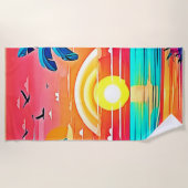 トロピカルビーチサンセットウィズレインボー ビーチタオル (正面)