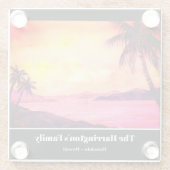 トロピカルビーチサンセットウォーターカラーファリダグリーンフィールド ガラスコースター (裏面)