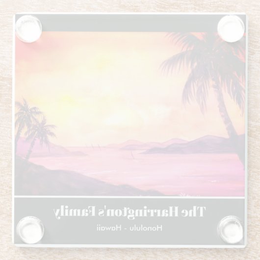 トロピカルビーチサンセットウォーターカラーファリダグリーンフィールド ガラスコースター (裏面)