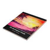 トロピカルビーチサンセットウォーターカラーファリダグリーンフィールド タイル (側面)