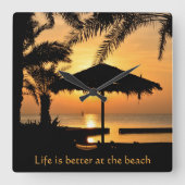 トロピカルビーチサンセットウォールクロック スクエア壁時計 (正面)