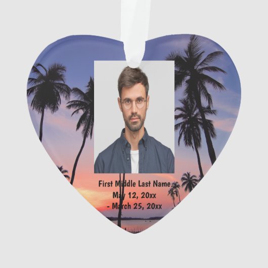 トロピカルビーチサンセットサンデイトフォトカスタム オーナメント (裏面)
