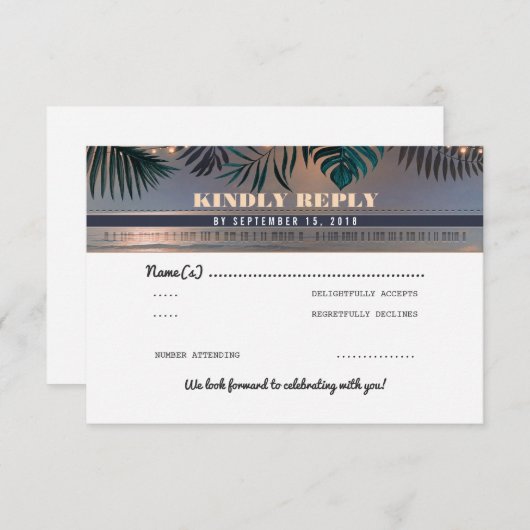 トロピカルビーチサンセットデスティネーションウェディングの出欠確認 出欠カード (正面/裏面)