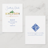 トロピカルビーチサンセットハネムーンファンドカップルのシャワー エンクロージャーカード (正面/裏面)