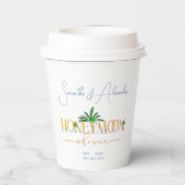 トロピカルビーチサンセットハネムーンファンドカップルのシャワー 紙コップ (裏面)