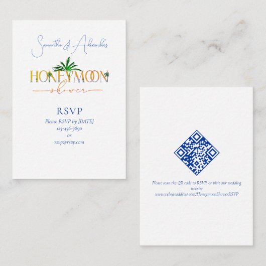 トロピカルビーチサンセットハネムーンファンド カップルシャワー エンクロージャーカード (正面/裏面)