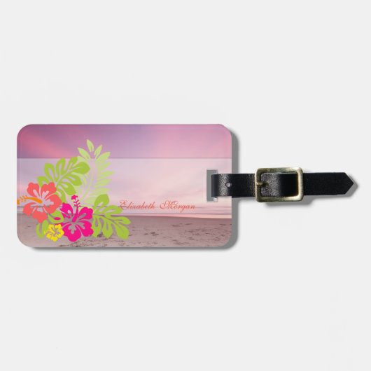 トロピカルビーチサンセットハワイアンハイビスカス ラゲッジタグ (正面横)