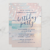 トロピカルビーチサンセットパステルバースデーパーティー 招待状 (正面/裏面)