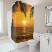 トロピカルビーチサンセットパームイラストレーション シャワーカーテン (インサイチュ)