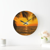トロピカルビーチサンセットパームイラストレーション ラージ壁時計 (ホーム)