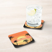 トロピカルビーチサンセットパームツリーシルエットアート コースター (右側)