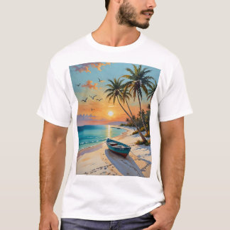 トロピカルビーチサンセットパームツリーパラダイスアートティー Tシャツ