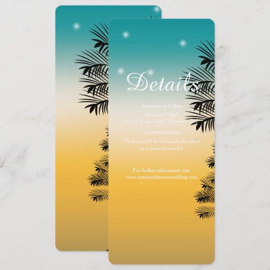 トロピカルビーチサンセットパームツリー詳細結婚ズ 招待状 (正面/裏面)