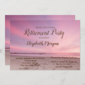 トロピカルビーチサンセットピンク定年パーティー 招待状 (正面/裏面)