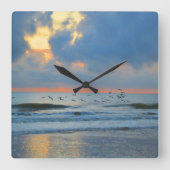 トロピカルビーチサンセットファミリーバケーションホームデコール スクエア壁時計 (正面)