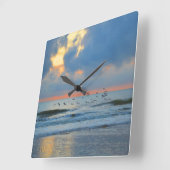 トロピカルビーチサンセットファミリーバケーションホームデコール スクエア壁時計 (傾斜)