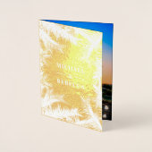 トロピカルビーチサンセットフォトコラージウェディング 箔カード (正面)