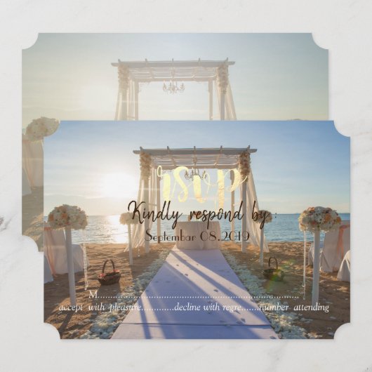 トロピカルビーチサンセットフラワーパビリオン  返信 招待状 (正面/裏面)