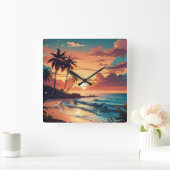 トロピカルビーチサンセットラージ スクエア壁時計 (ホーム)