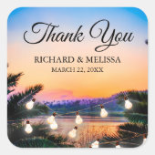 トロピカルビーチサンセットラ結婚イツありがとう スクエアシール (正面)