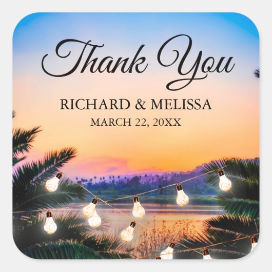 トロピカルビーチサンセットラ結婚イツありがとう スクエアシール (正面)