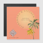 トロピカルビーチサンセット&パームミニマルツ結婚リーズ マグネット招待状 (正面/裏面)